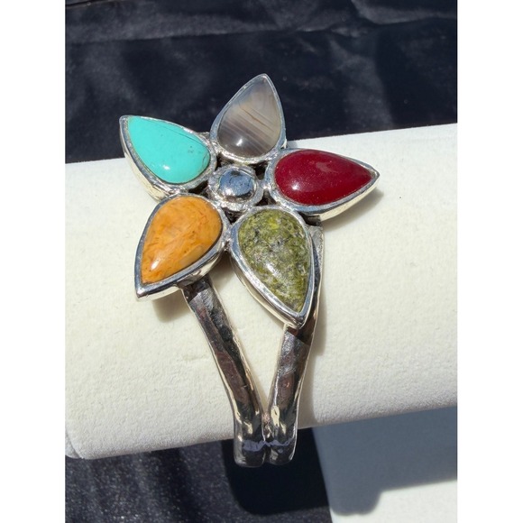 Studio Barse Jewelry - Barse Vintage Sterling Silver Multi Gemstone Flower Cuff 925